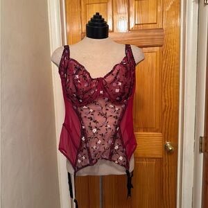 Adore Me Red Sheer Floral Bustier